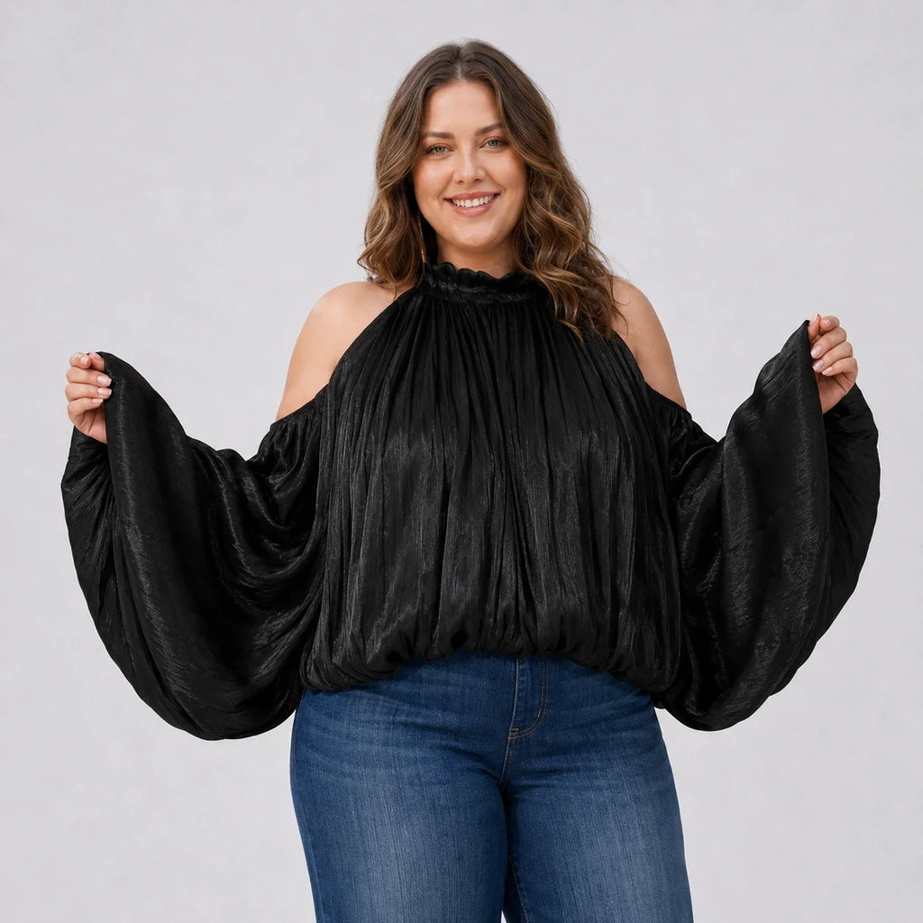 Cold-Shoulder Blouse and Jeans Set WHD0606476