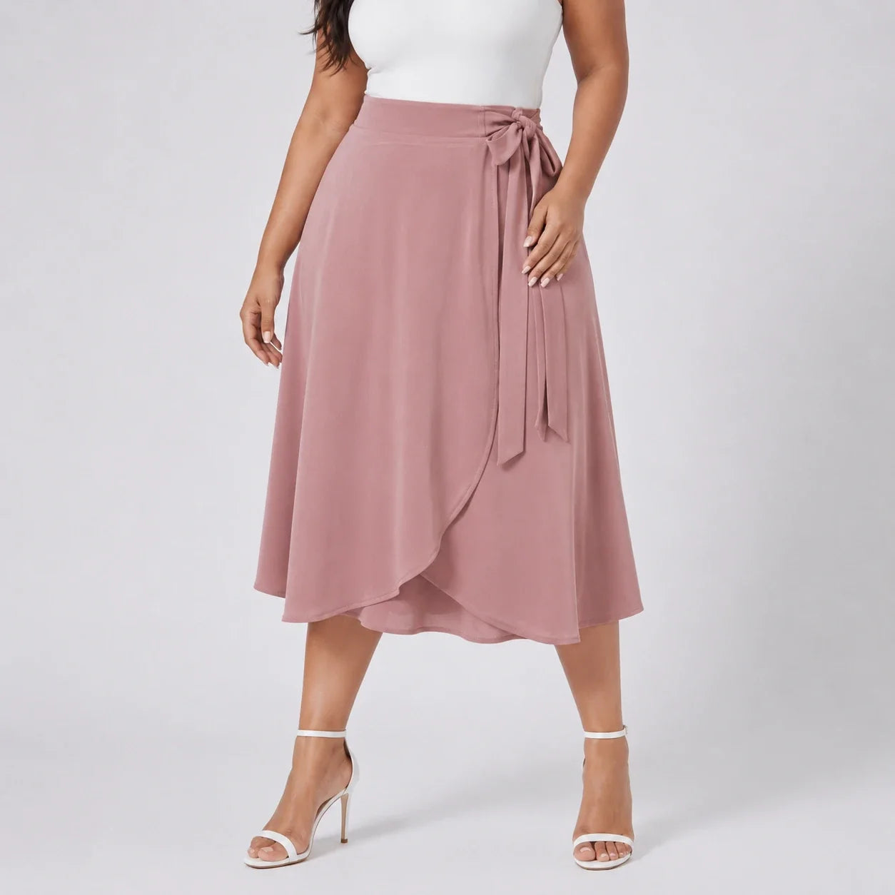Tie-Waist Wrap Midi Skirt WHD0606478