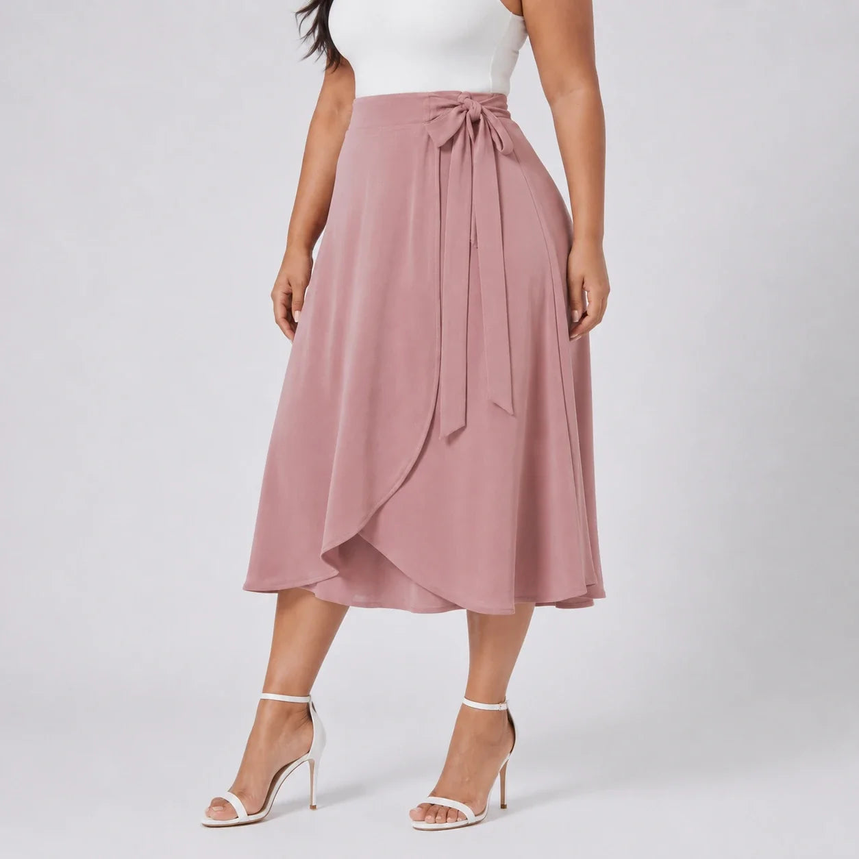 Tie-Waist Wrap Midi Skirt WHD0606478