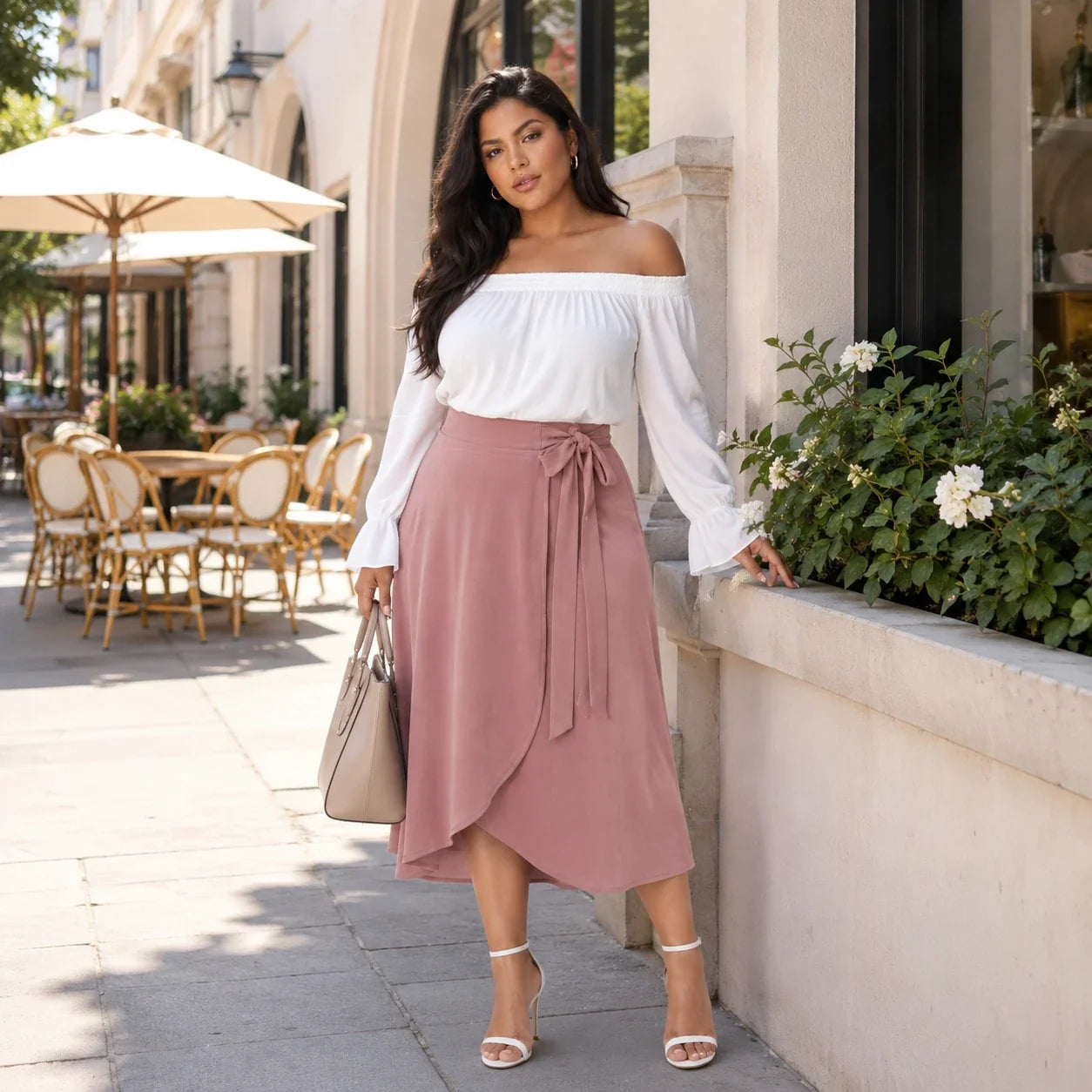 Tie-Waist Wrap Midi Skirt WHD0606478