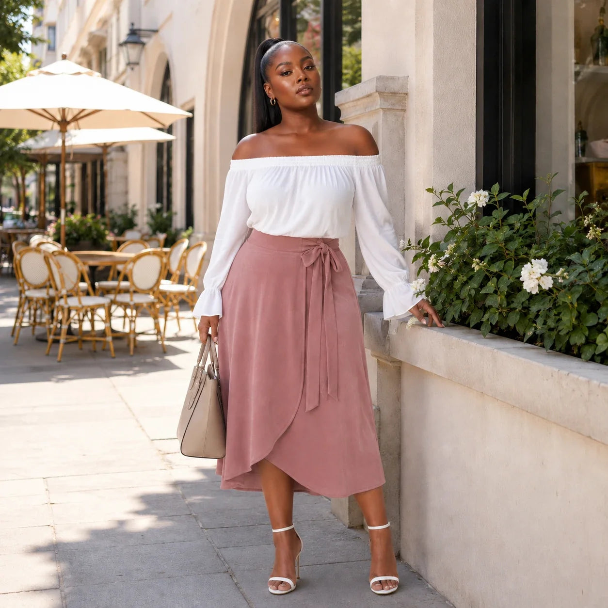 Tie-Waist Wrap Midi Skirt WHD0606478