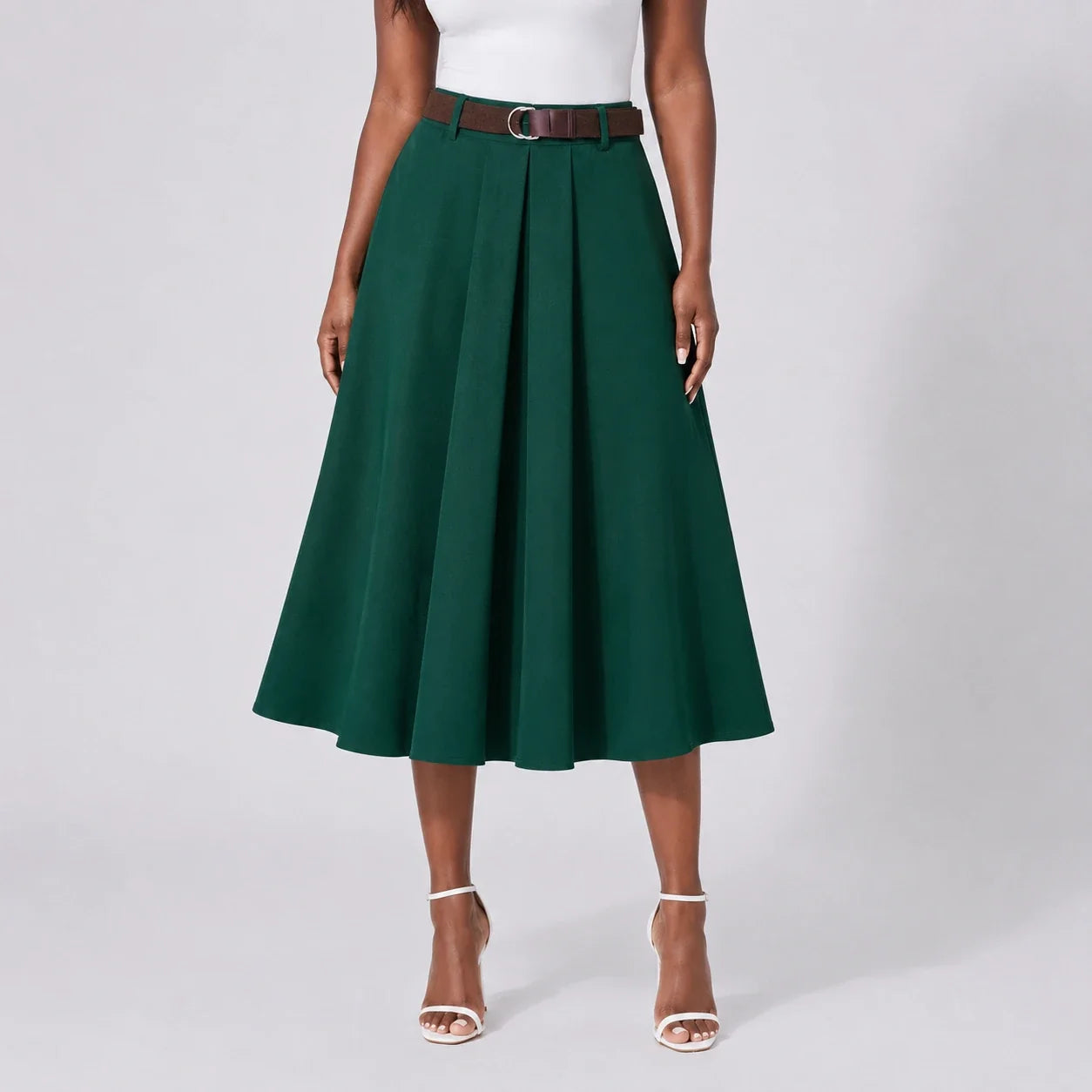 Belted Pleated Midi Skirt WHD0606479