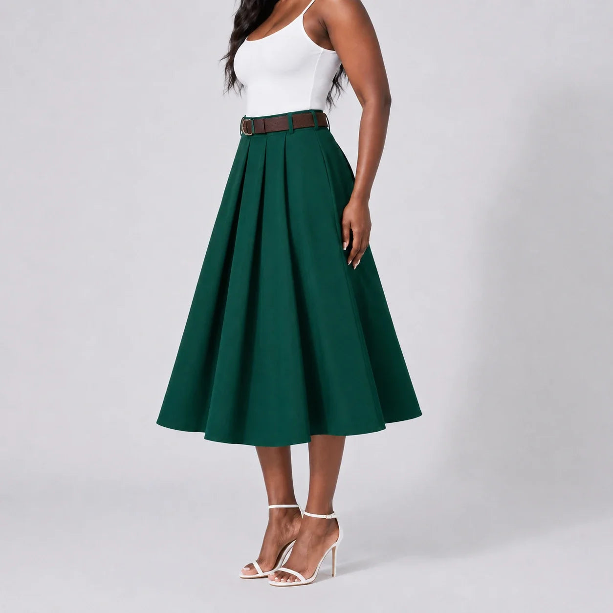 Belted Pleated Midi Skirt WHD0606479