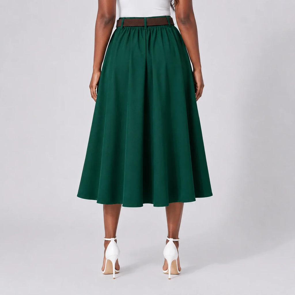Belted Pleated Midi Skirt WHD0606479