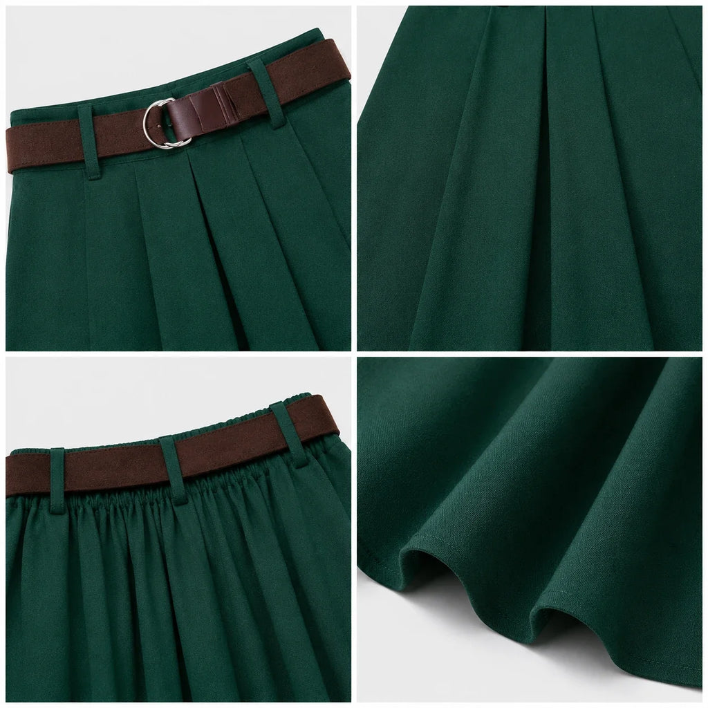 Belted Pleated Midi Skirt WHD0606479