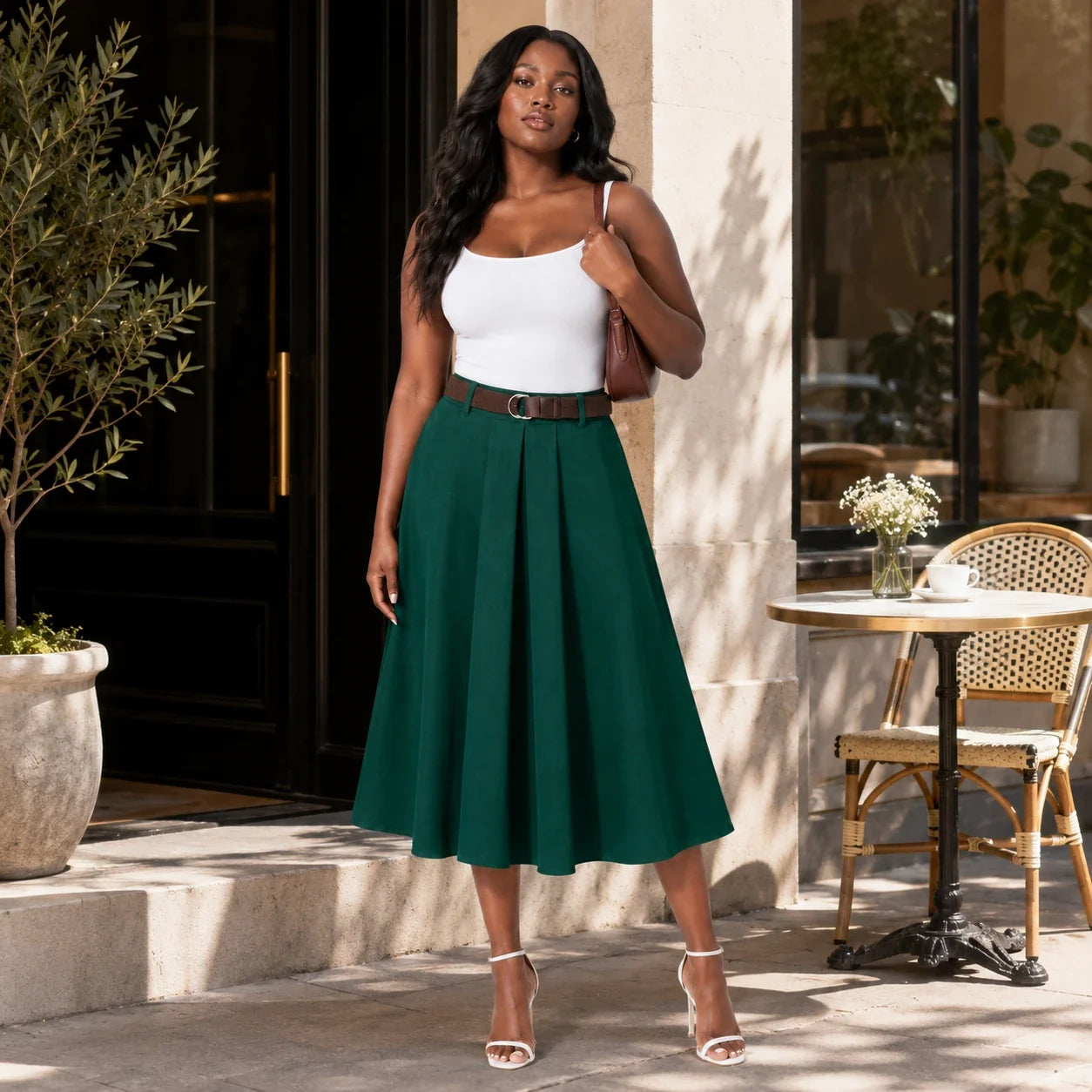 Belted Pleated Midi Skirt WHD0606479