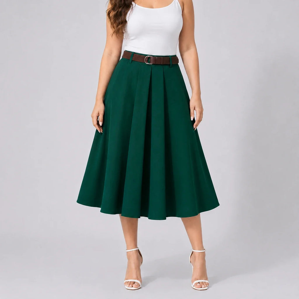 Belted Pleated Midi Skirt WHD0606479