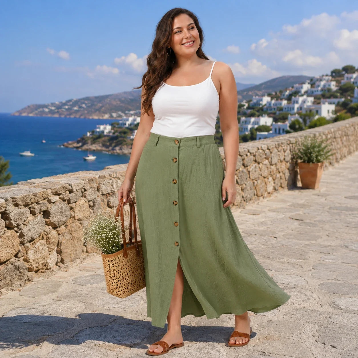 Button Front Maxi Skirt WHD0606480
