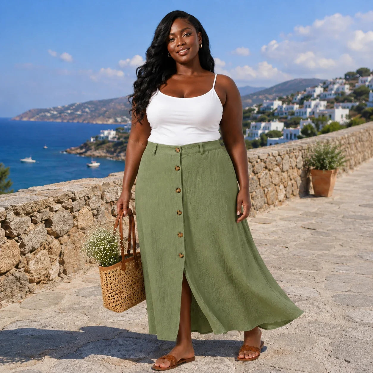 Button Front Maxi Skirt WHD0606480