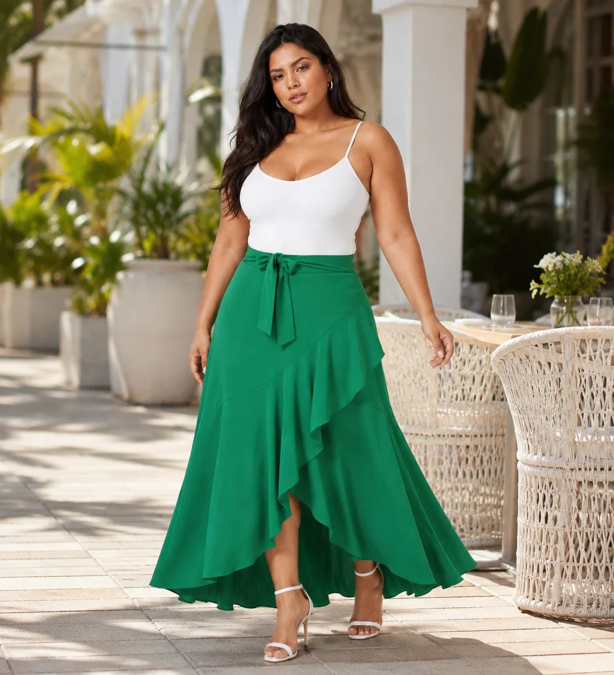 Ruffle Tie-Waist Maxi Skirt WHD0606481