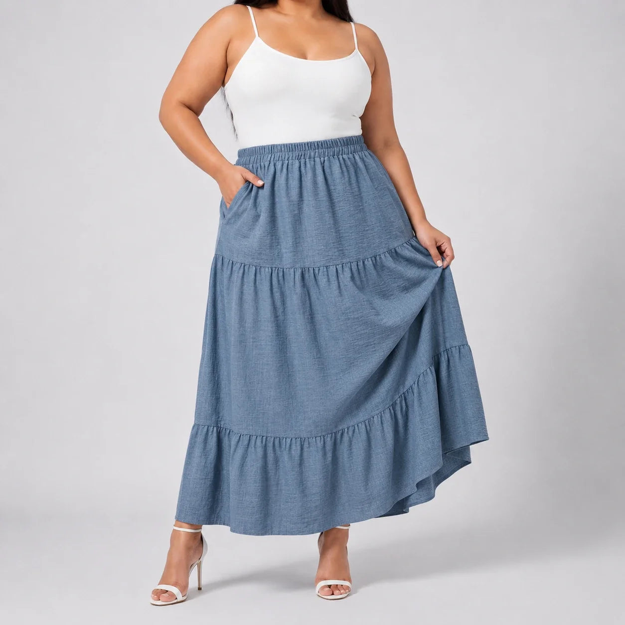 Tiered Elastic Waist Maxi Skirt WHD0606482