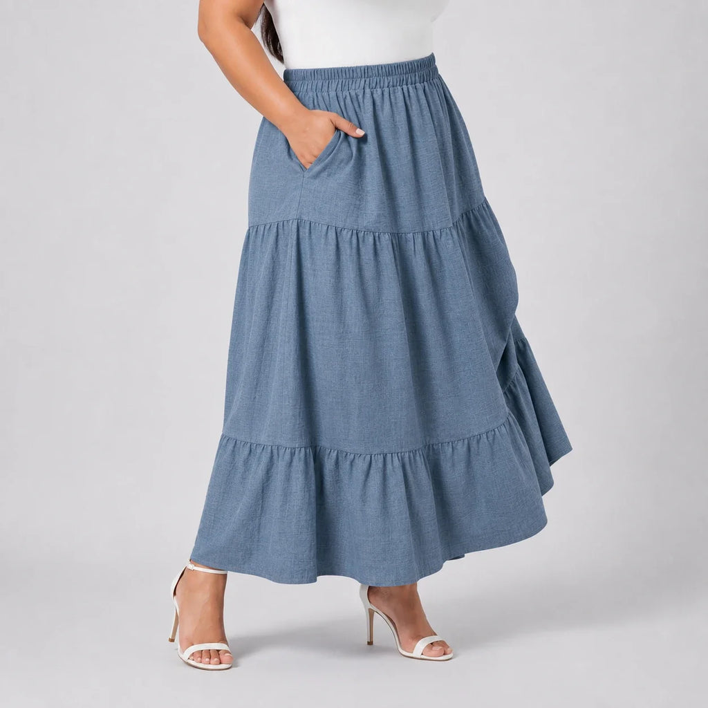 Tiered Elastic Waist Maxi Skirt WHD0606482