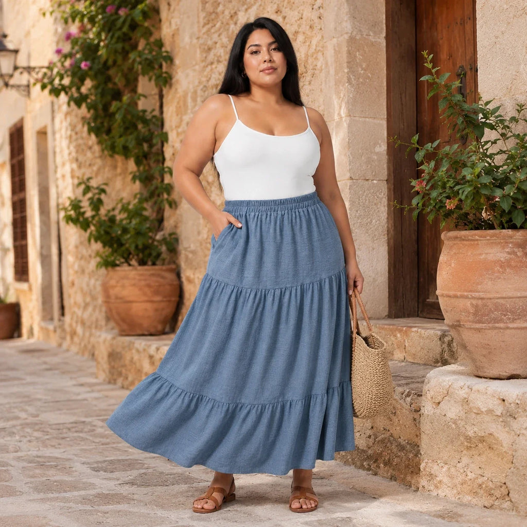 Tiered Elastic Waist Maxi Skirt WHD0606482