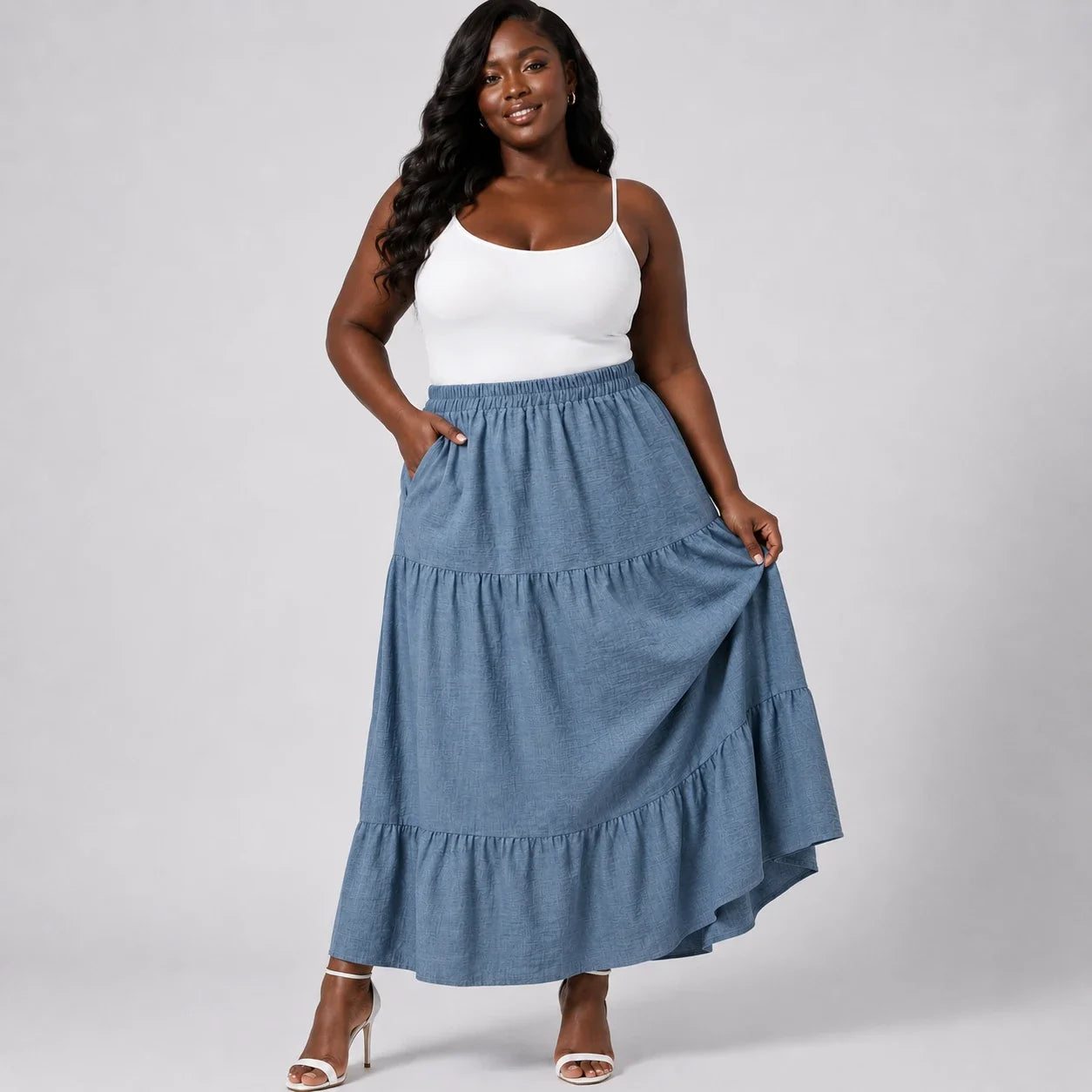 Tiered Elastic Waist Maxi Skirt WHD0606482