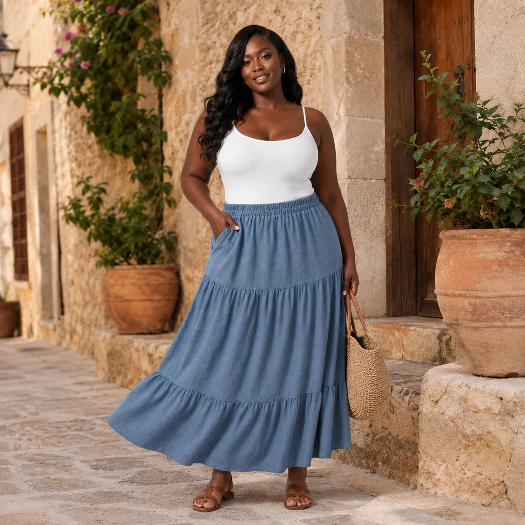 Tiered Elastic Waist Maxi Skirt WHD0606482