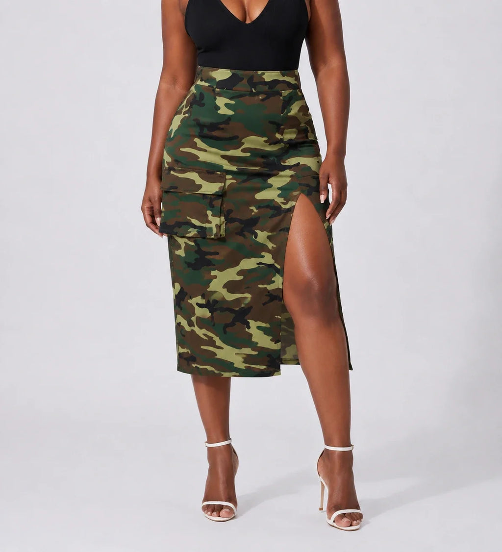 Camo Slit Cargo Midi Skirt WHD0606483