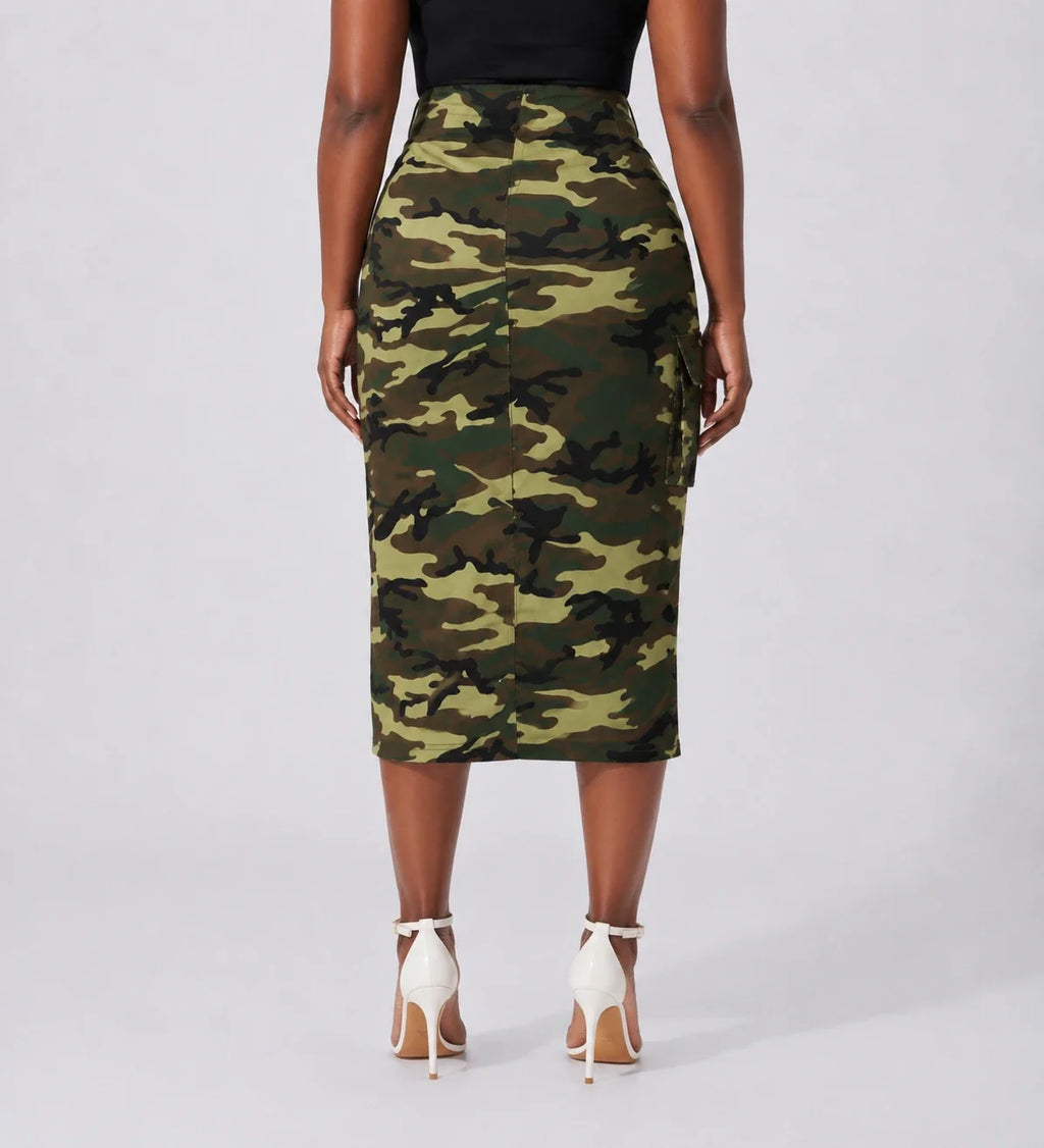 Camo Slit Cargo Midi Skirt WHD0606483