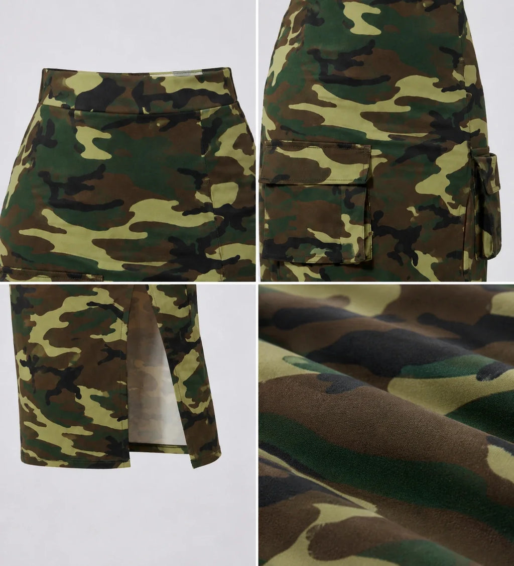 Camo Slit Cargo Midi Skirt WHD0606483