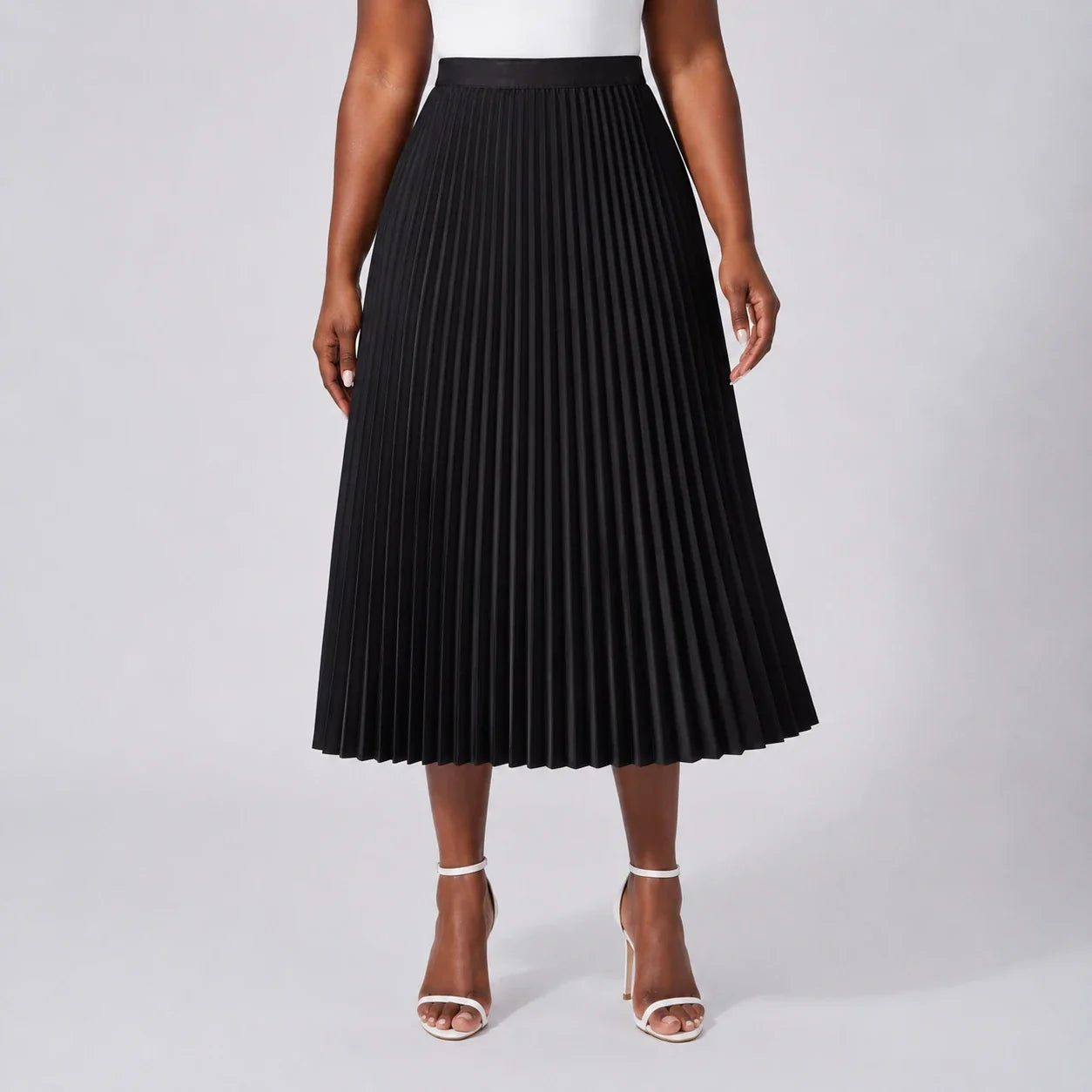 Pleated Elastic-Waist Midi Skirt WHD0606485