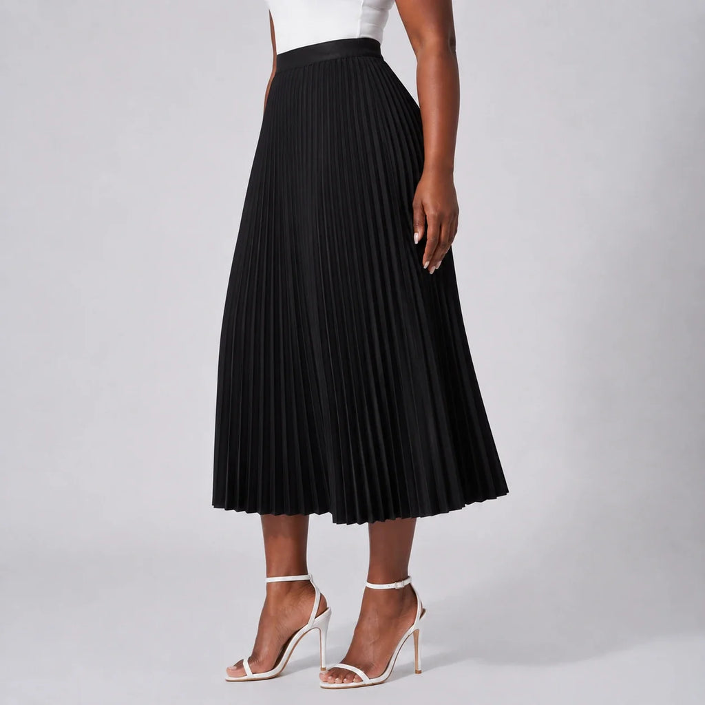 Pleated Elastic-Waist Midi Skirt WHD0606485