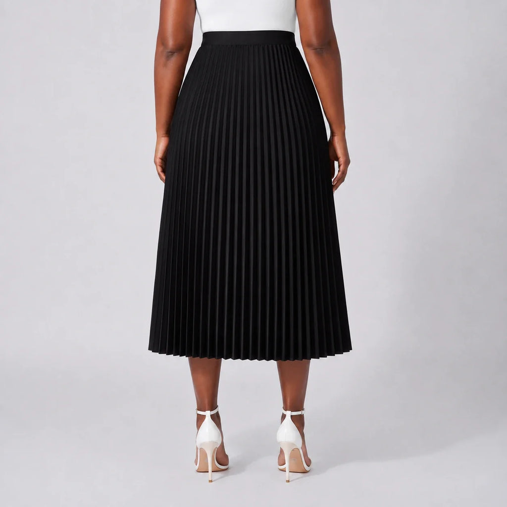 Pleated Elastic-Waist Midi Skirt WHD0606485