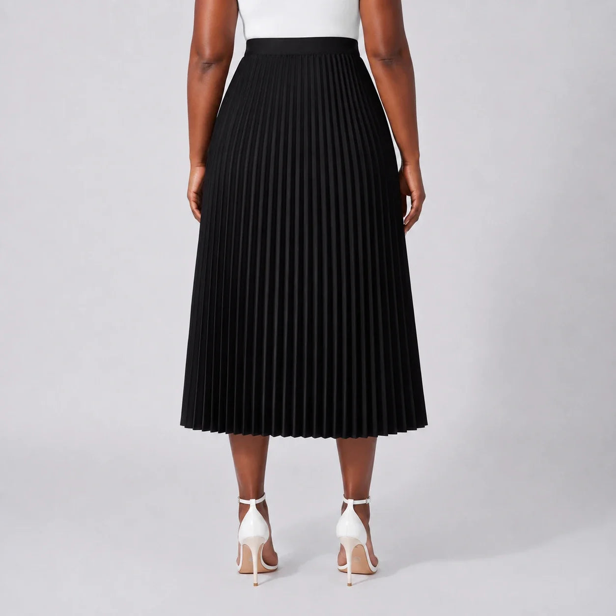 Pleated Elastic-Waist Midi Skirt WHD0606485