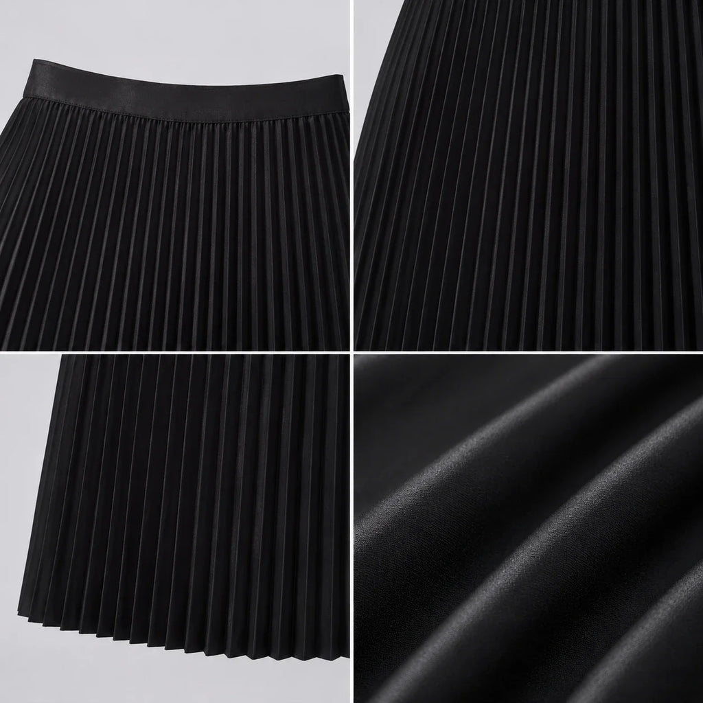 Pleated Elastic-Waist Midi Skirt WHD0606485
