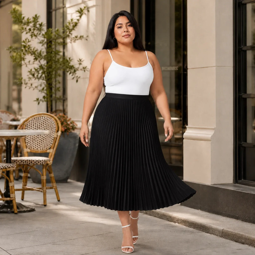 Pleated Elastic-Waist Midi Skirt WHD0606485