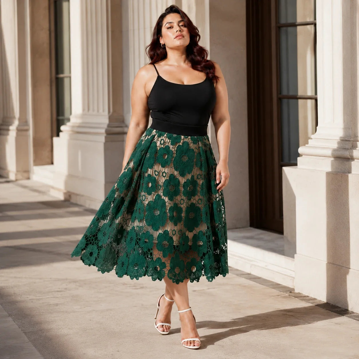Floral Lace Midi Skirt WHD0606486