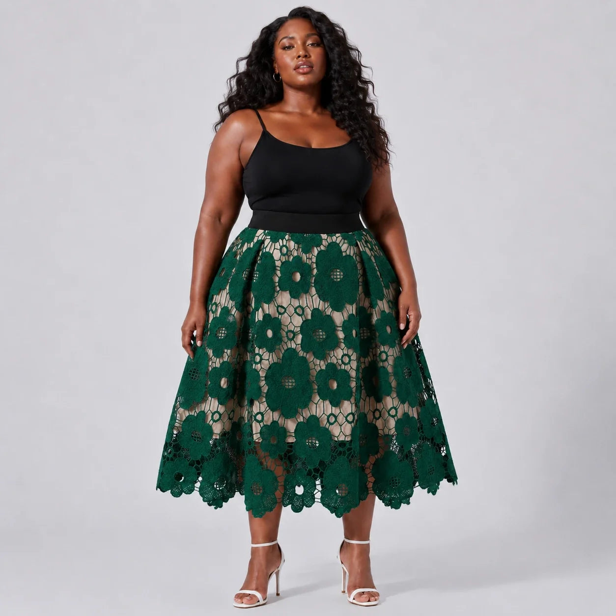 Floral Lace Midi Skirt WHD0606486