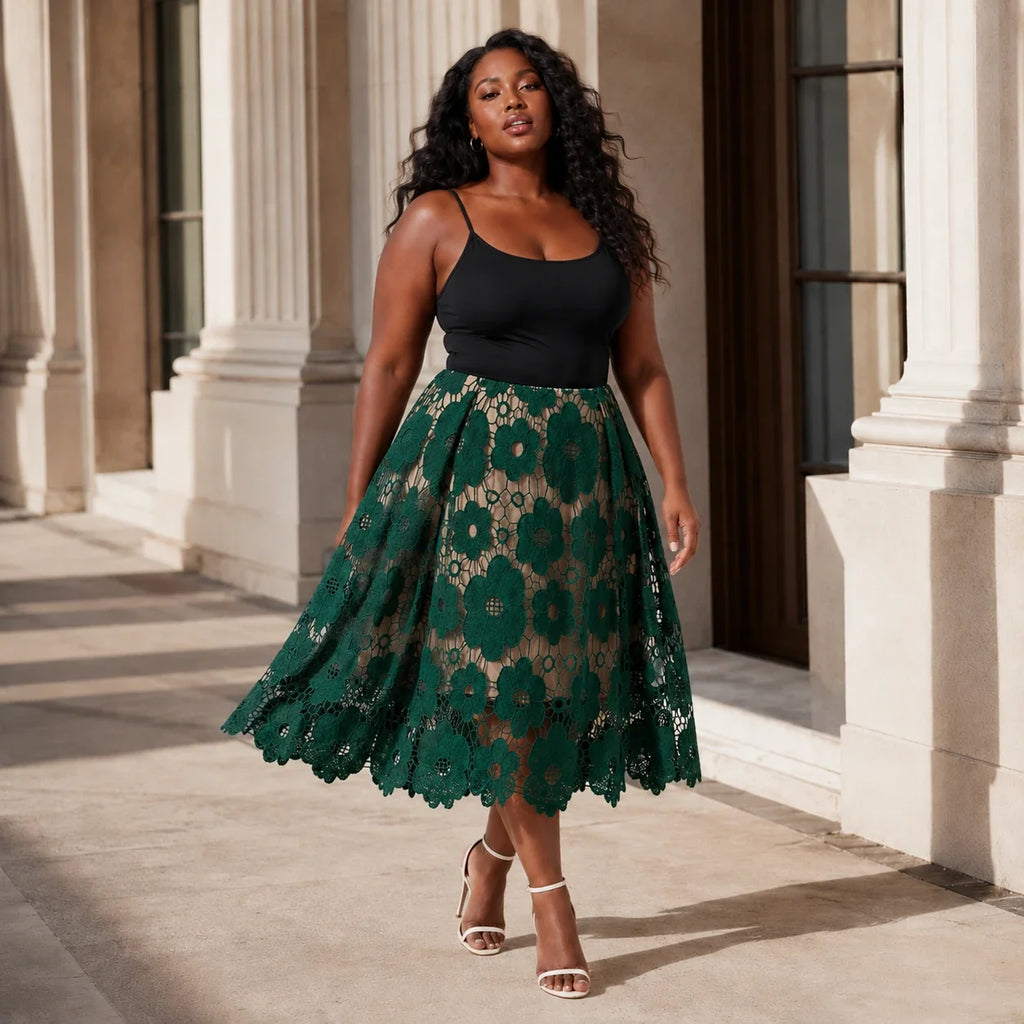 Floral Lace Midi Skirt WHD0606486