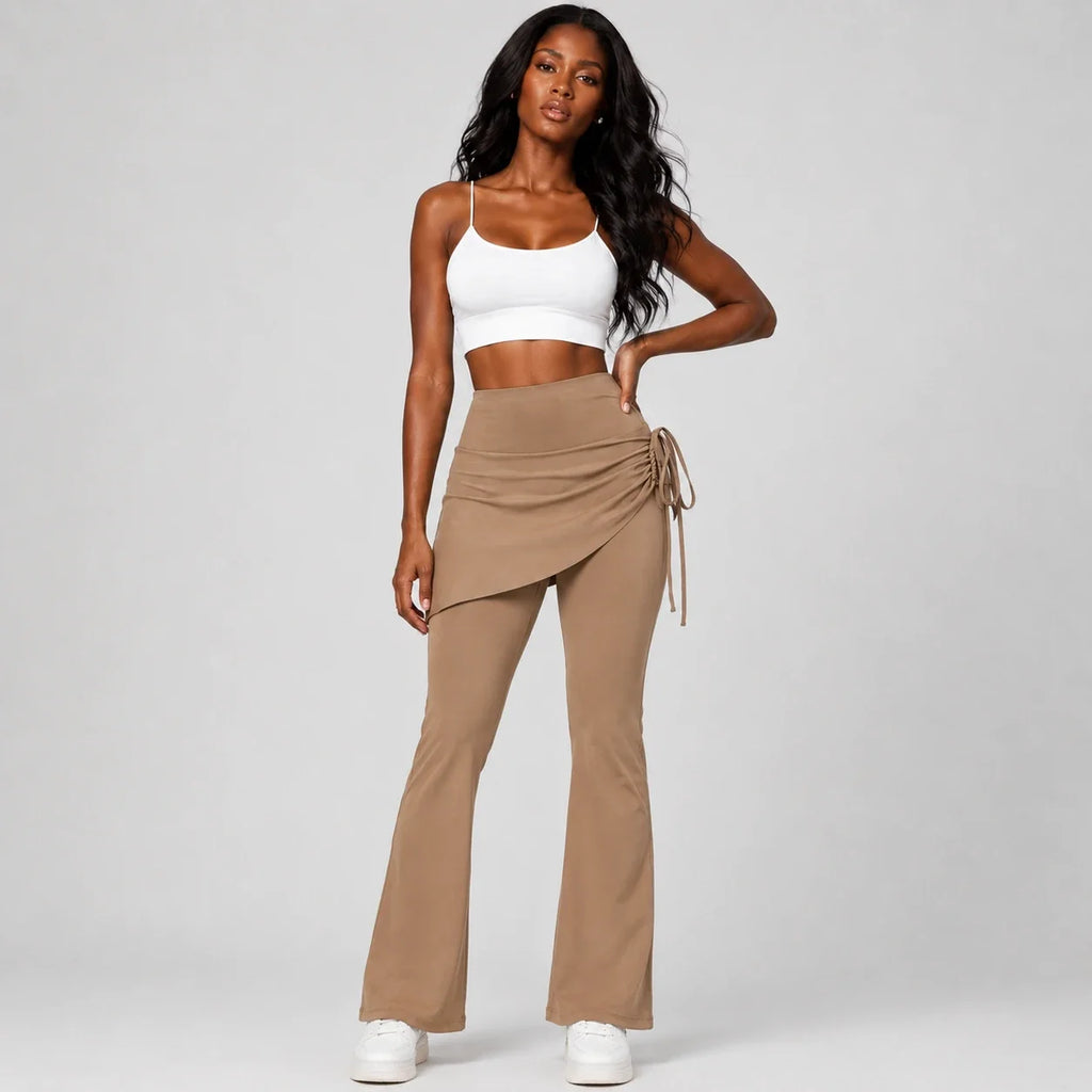 Ruched Skirted Flare Leggings WHD0606515-JYMK139