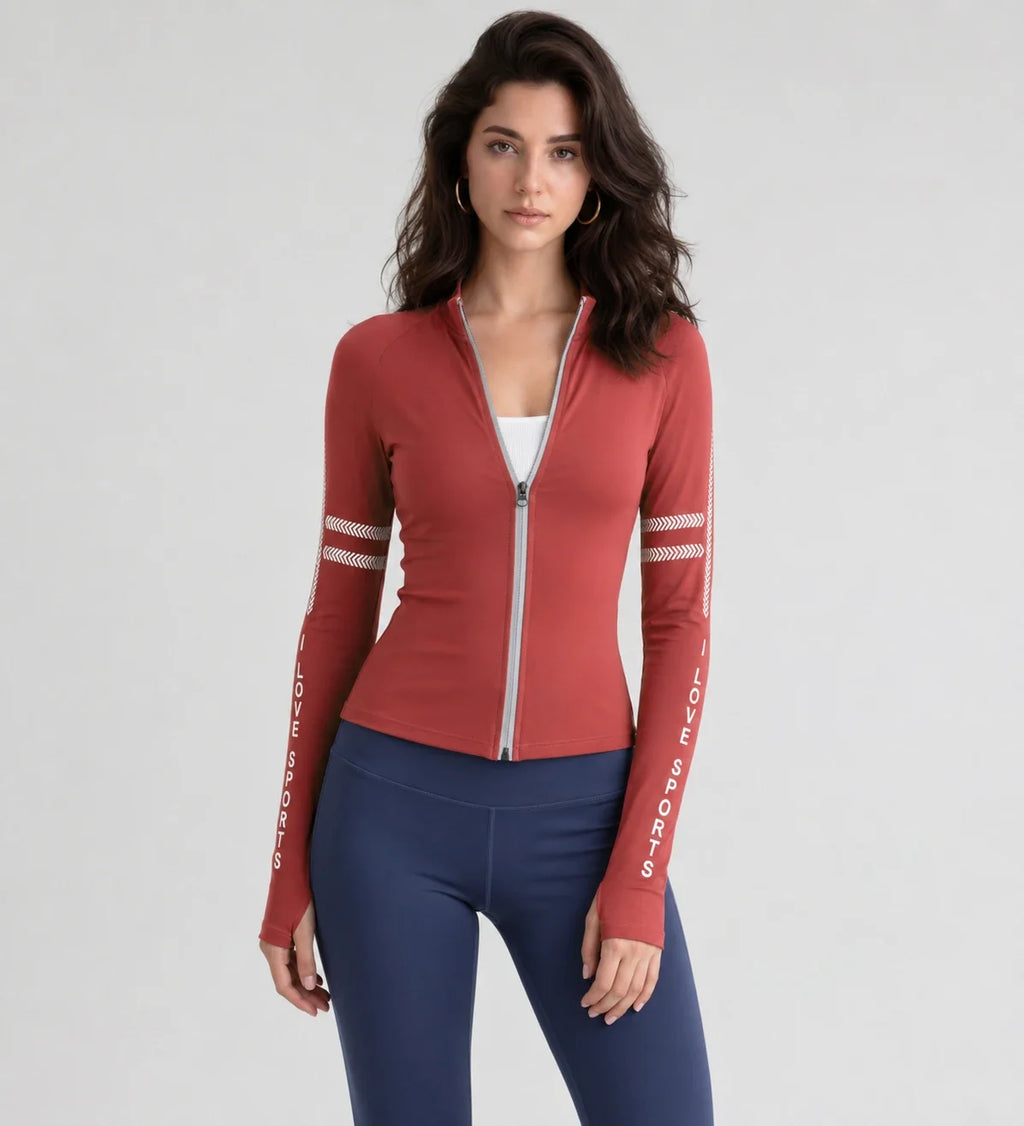 Printed Sleeve Zip Active Jacket WHD0606520-JYMW015