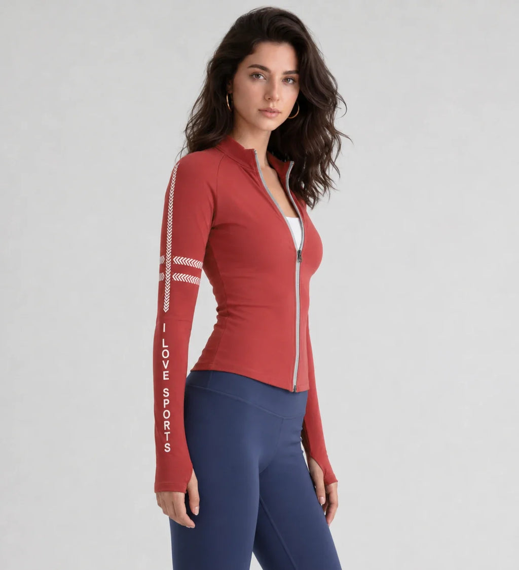 Printed Sleeve Zip Active Jacket WHD0606520-JYMW015