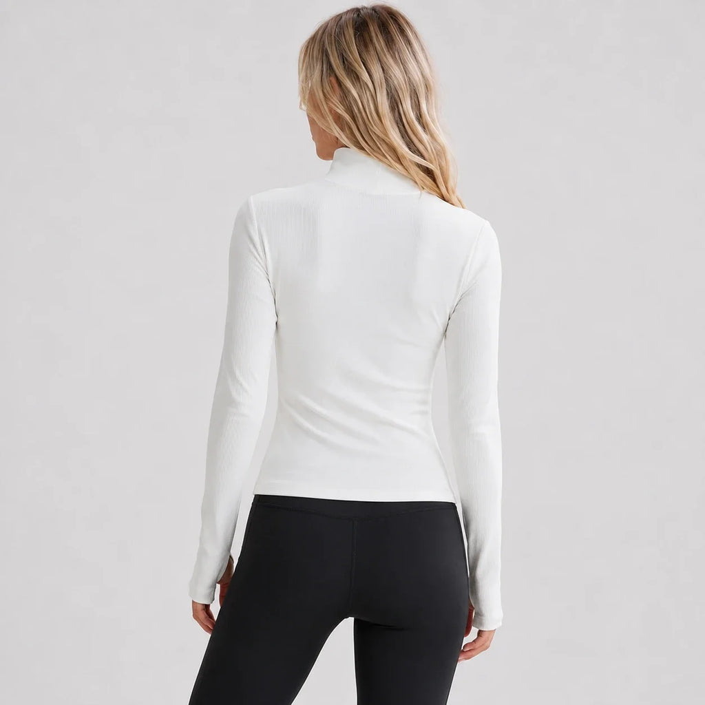 Ribbed Zip Mock Neck Top WHD0606525-JYMW117