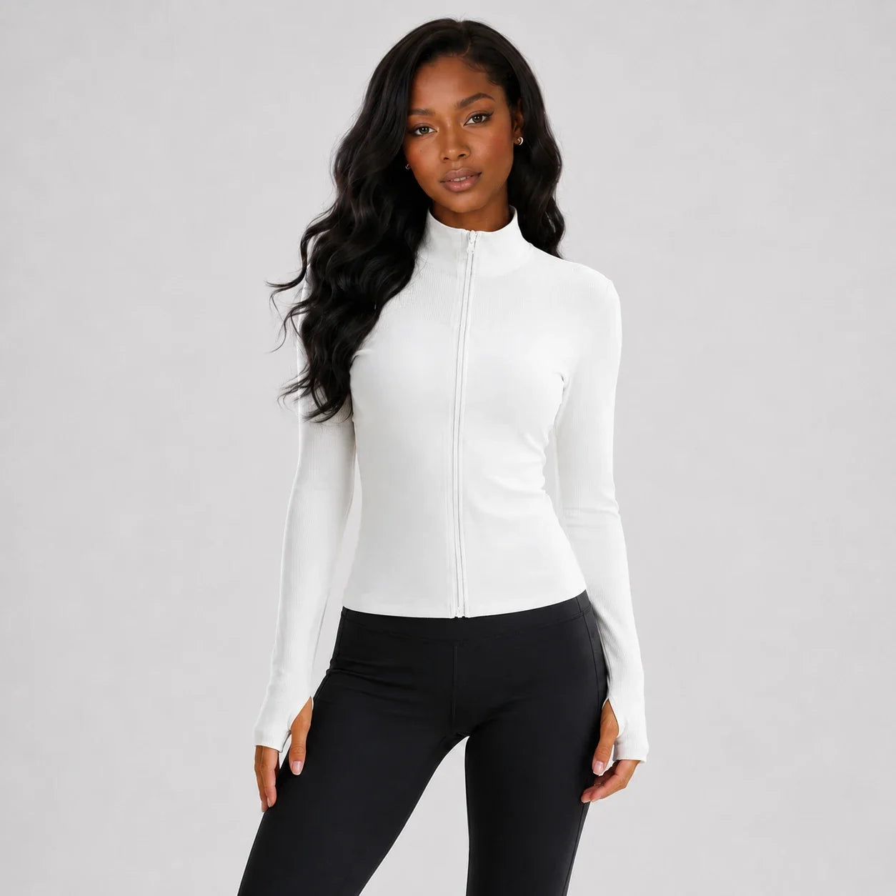 Ribbed Zip Mock Neck Top WHD0606525-JYMW117