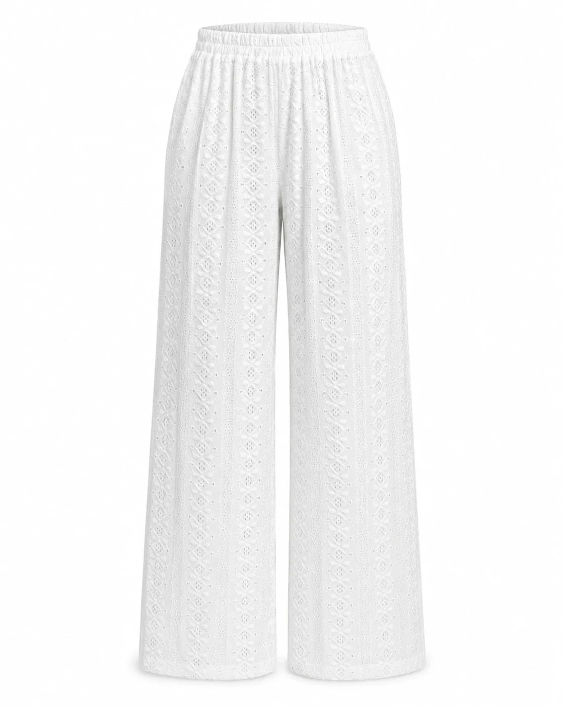 White Eyelet Wide Leg Pants WHD0606540