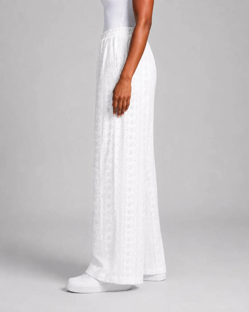 White Eyelet Wide Leg Pants WHD0606540