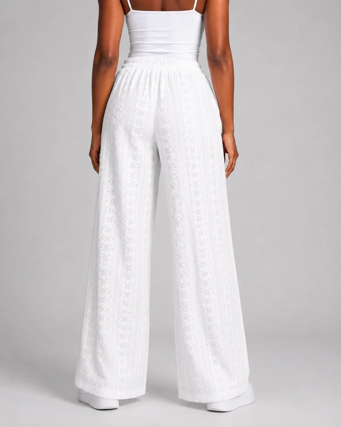 White Eyelet Wide Leg Pants WHD0606540