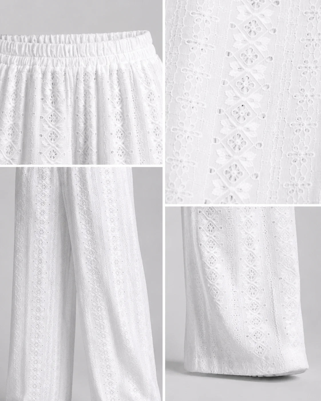 White Eyelet Wide Leg Pants WHD0606540