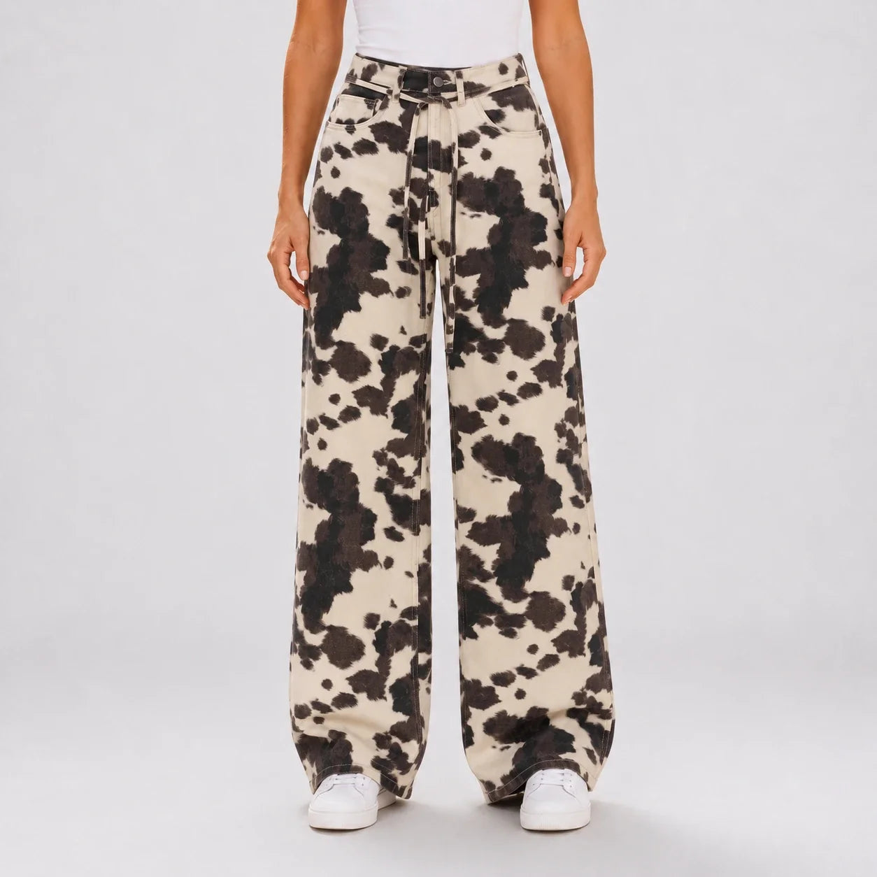 Cow Print Wide Leg Pants WHD0606542