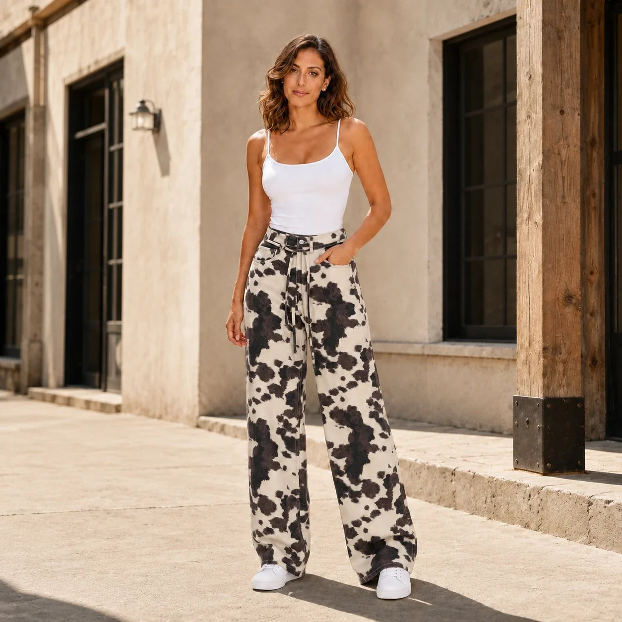 Cow Print Wide Leg Pants WHD0606542