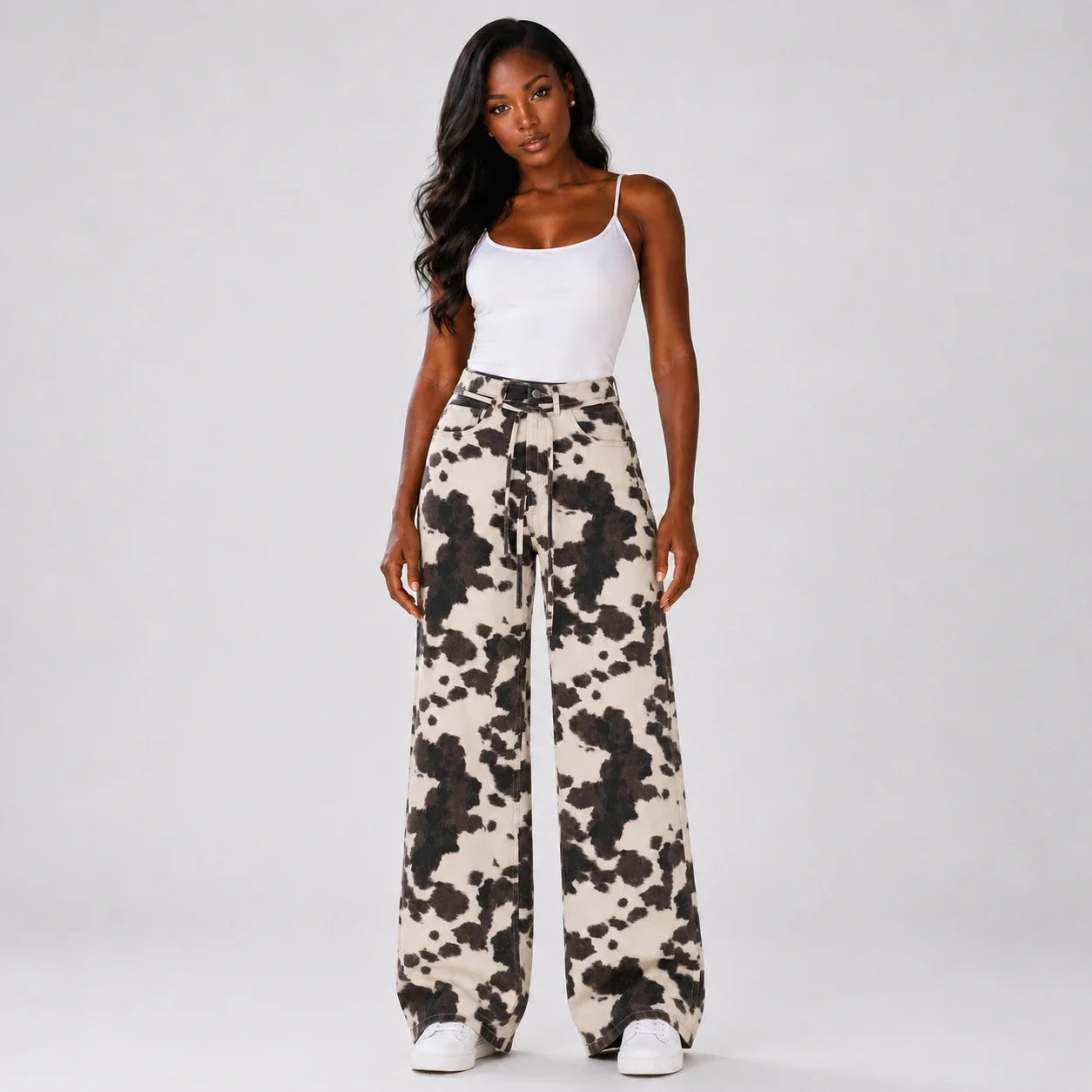 Cow Print Wide Leg Pants WHD0606542