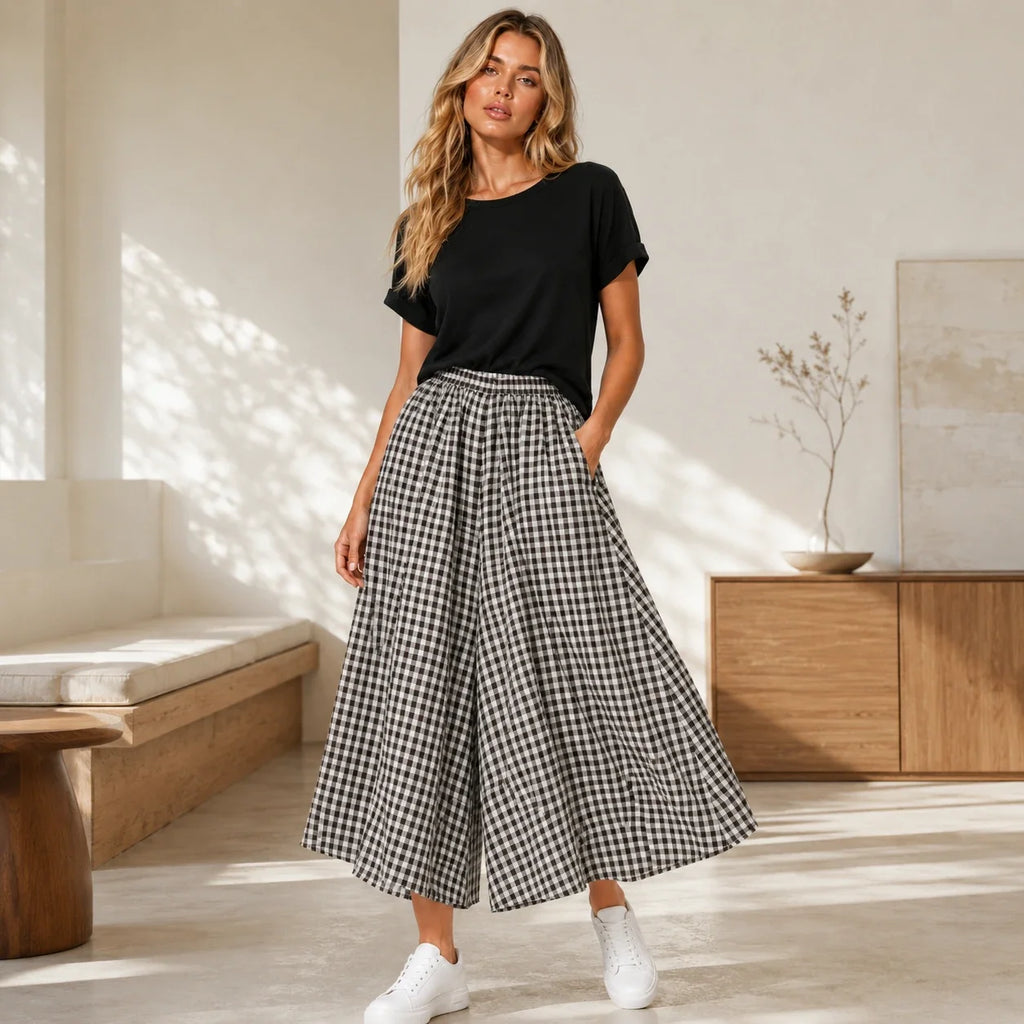 Gingham Wide Leg Pants WHD0606544