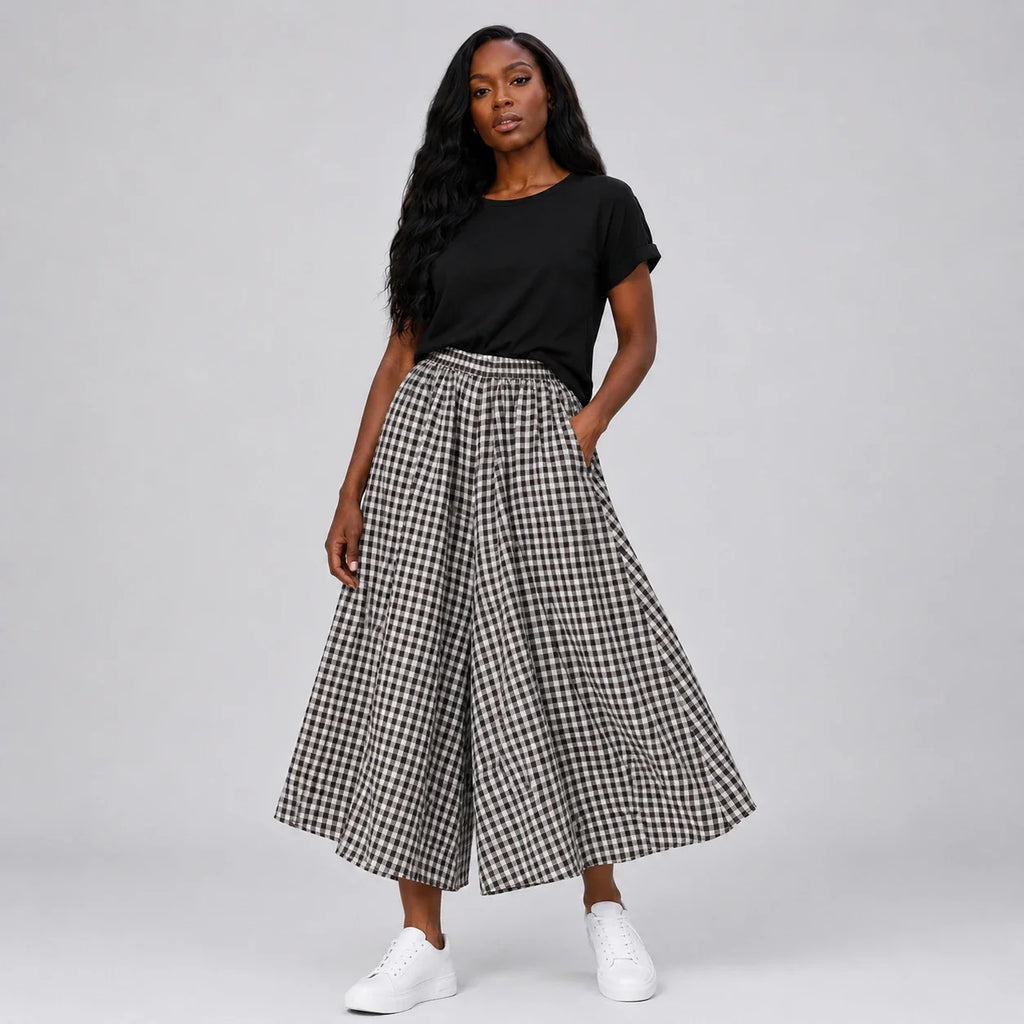 Gingham Wide Leg Pants WHD0606544