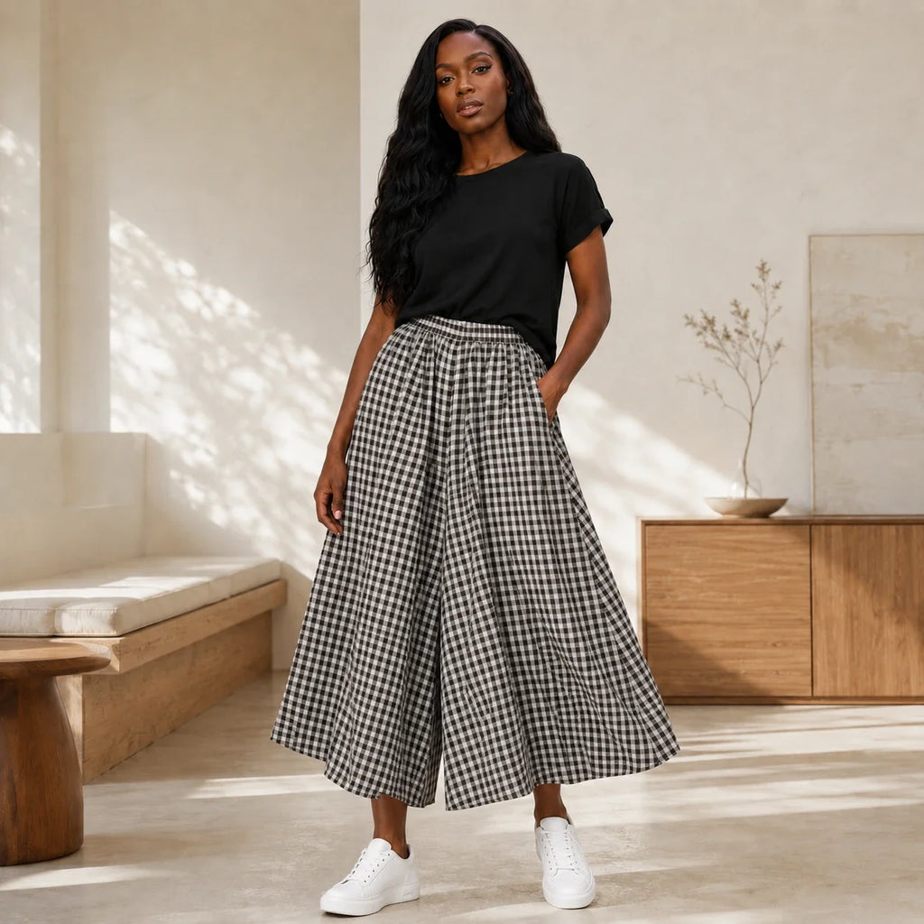 Gingham Wide Leg Pants WHD0606544