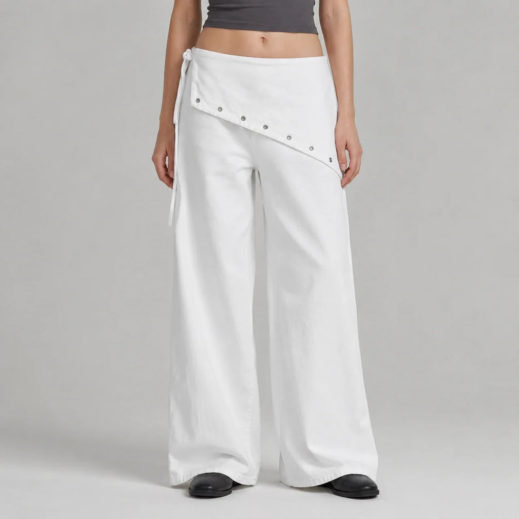 Asymmetric Grommet Wide Leg Pants WHD0606545