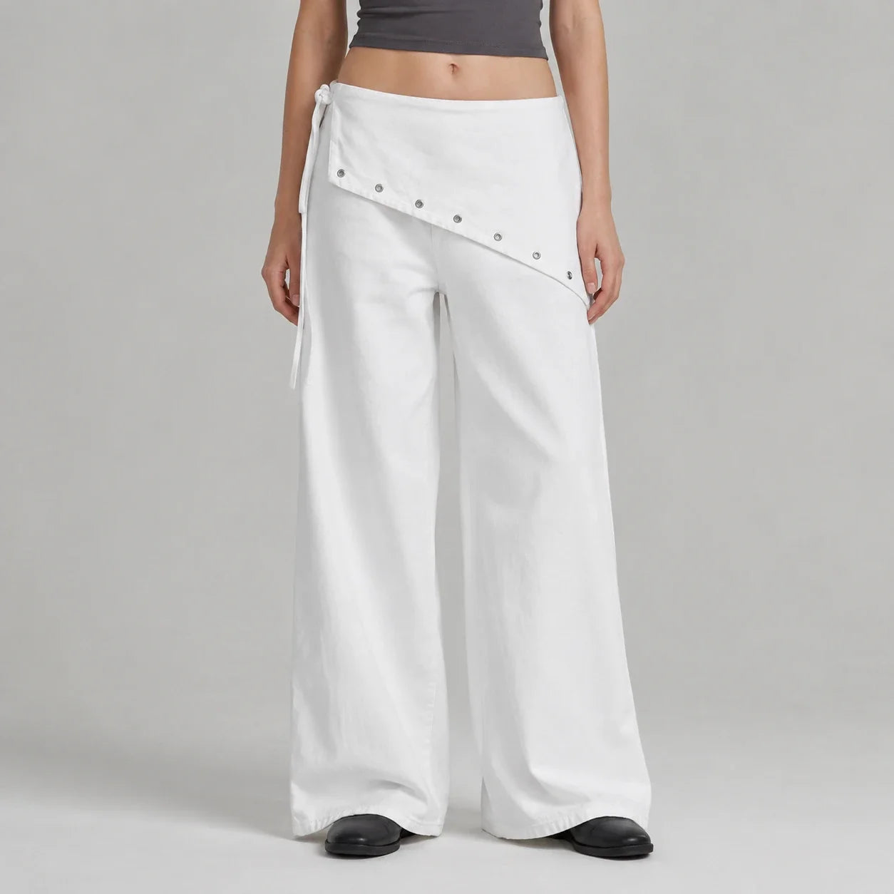 Asymmetric Grommet Wide Leg Pants WHD0606545