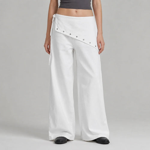 Asymmetric Grommet Wide Leg Pants WHD0606545