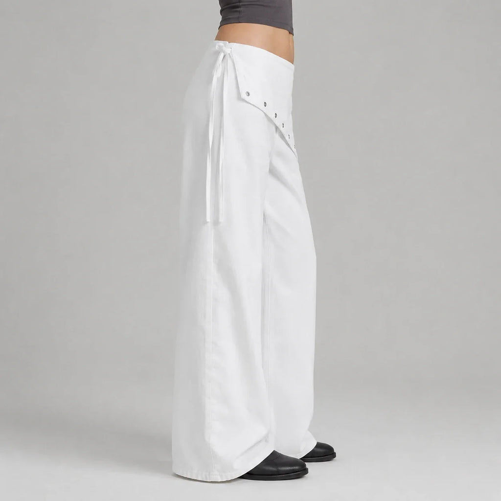 Asymmetric Grommet Wide Leg Pants WHD0606545